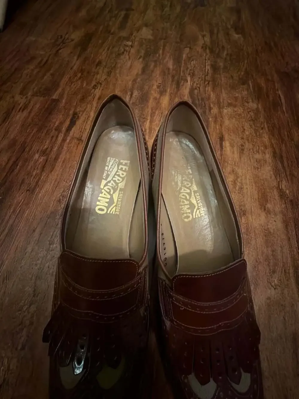 Salvatore Ferragamo Brown Leather and Canvas Kiltie Wingtip Loafers